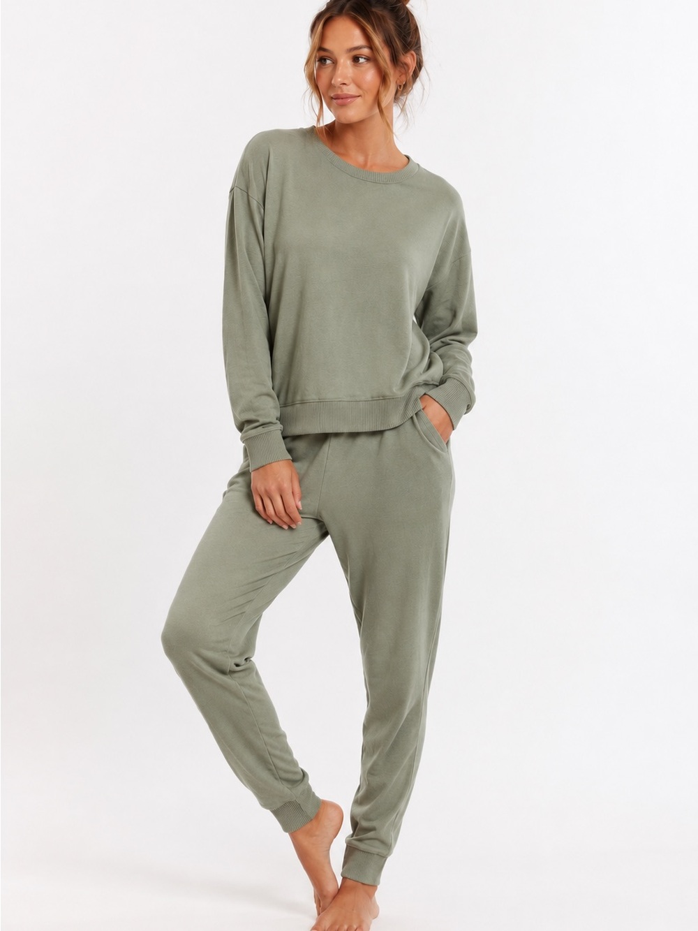 Honeydew Lounge Set Women’s L Sage Green Pullover Jogger Pants Cozy Matching Set